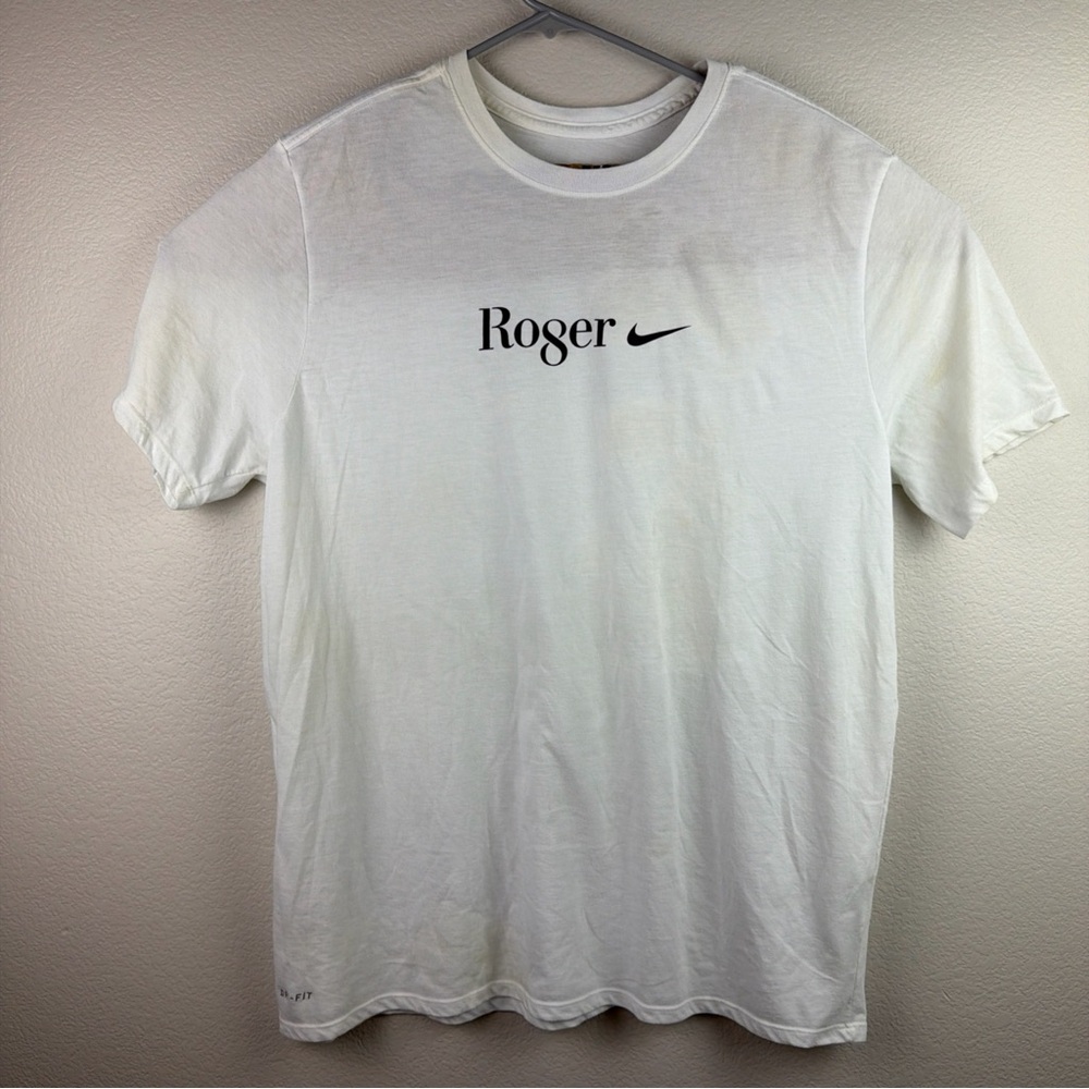 Nike Roger Federer Shirt Logo Shirt Sleeve White Men’s XXL RARE **Stained**